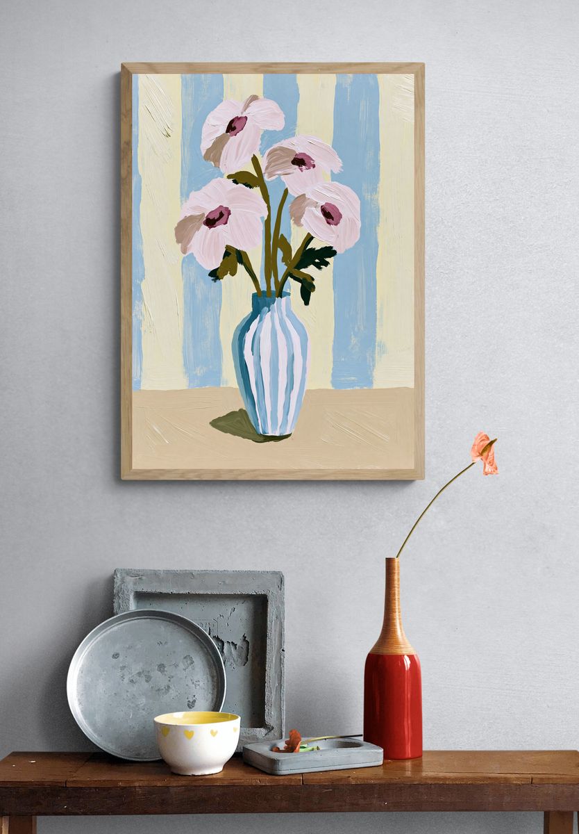Pastel Flowers in Vase Print. — room view 3