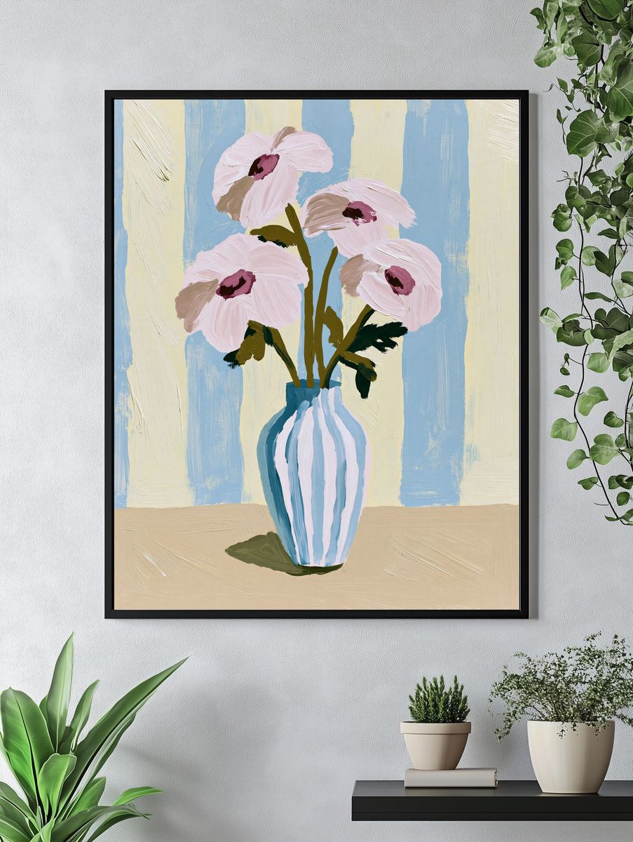 Pastel Flowers in Vase Print. — room view 4