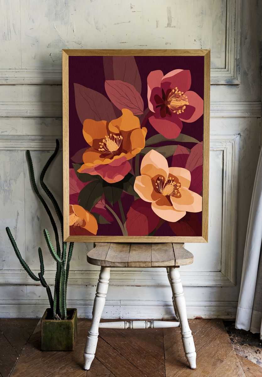 Autumn Floral Bouquet Print. room preview
