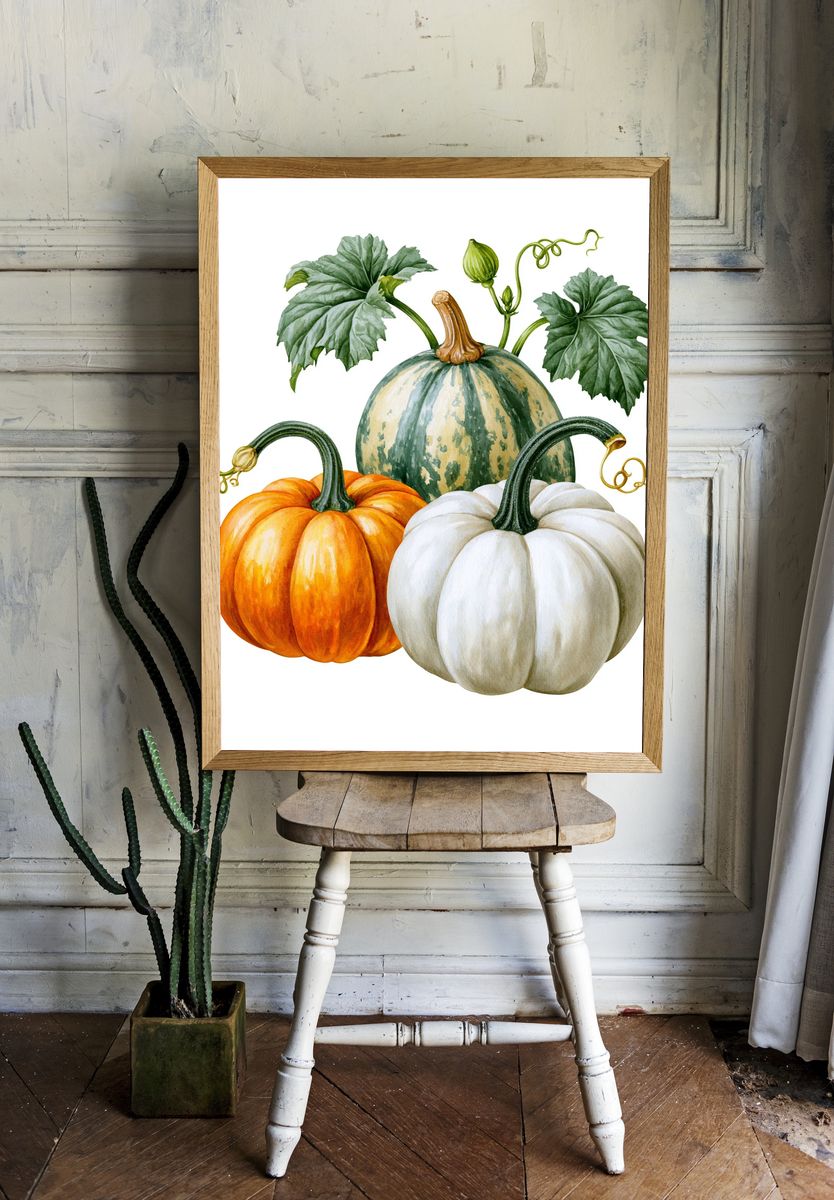 Autumn Pumpkins Watercolor Print. room preview