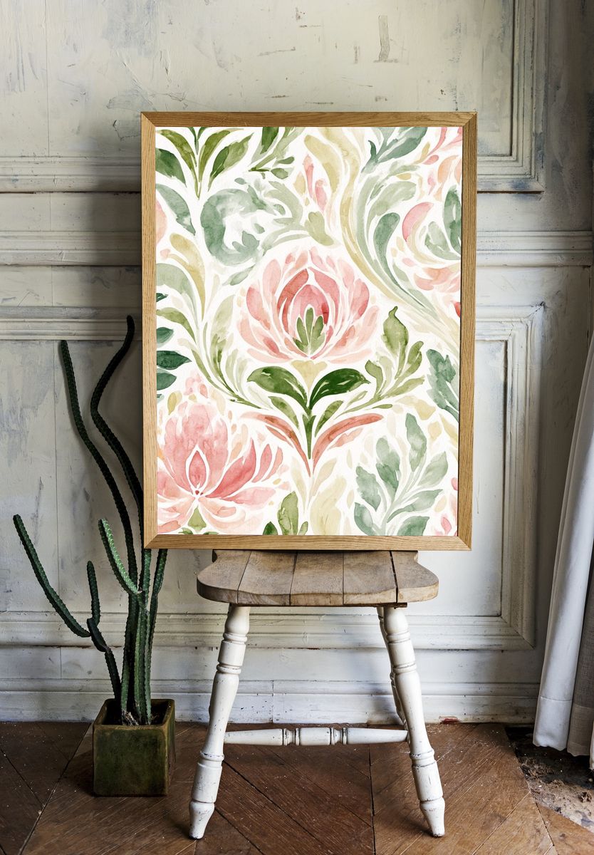 Pastel Floral Watercolor Print. room preview