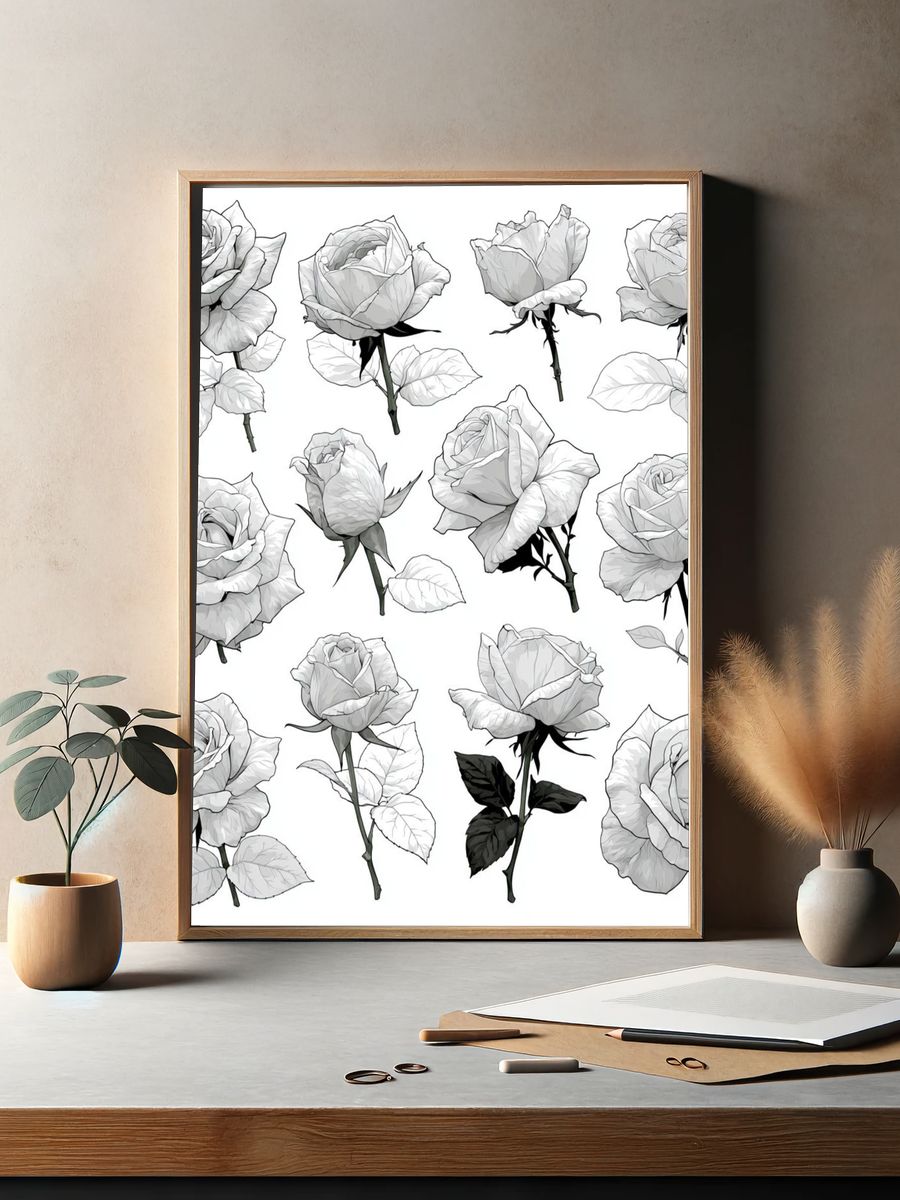 White Roses Botanical Print. — room view 2