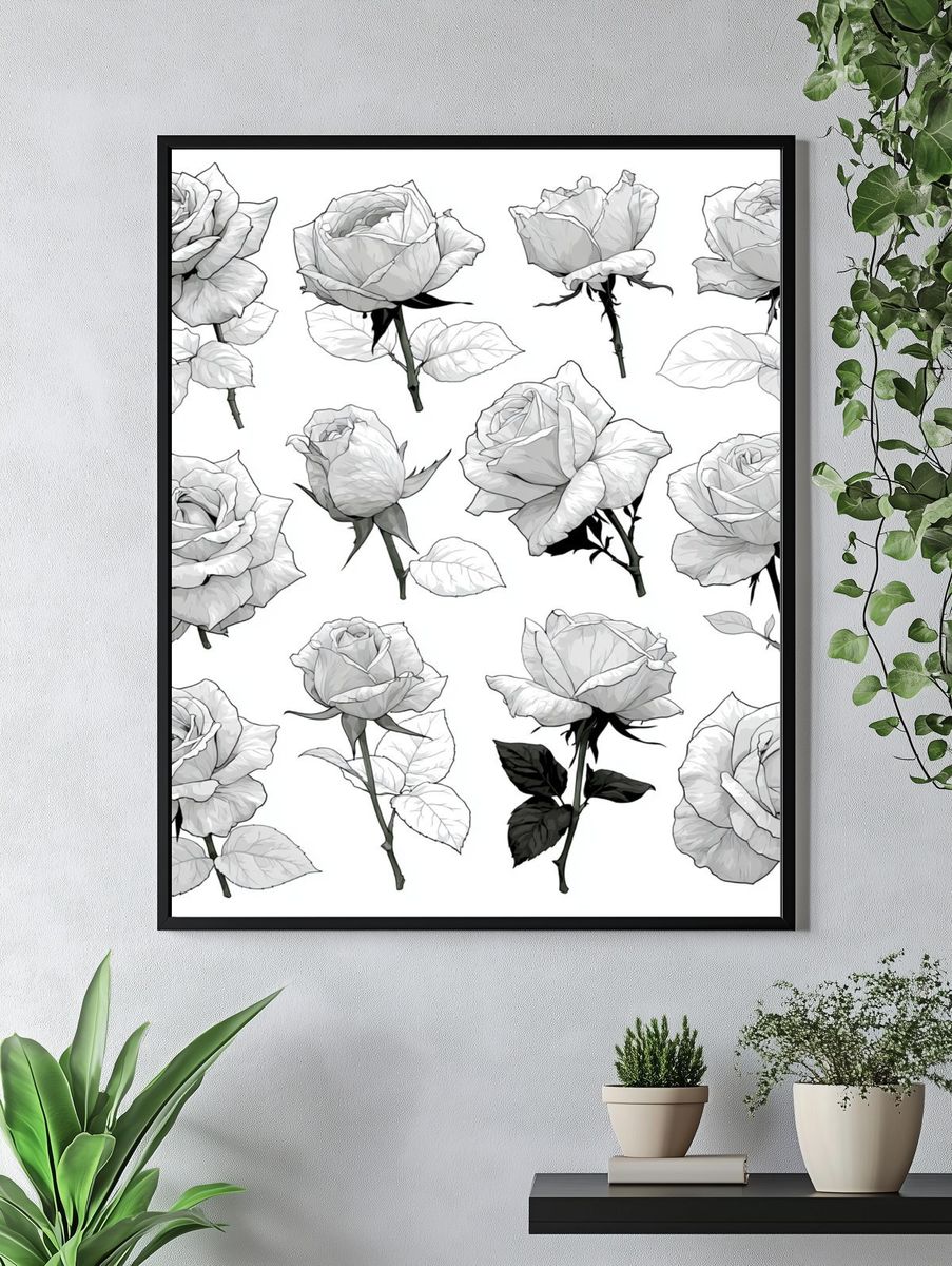 White Roses Botanical Print. — room view 4