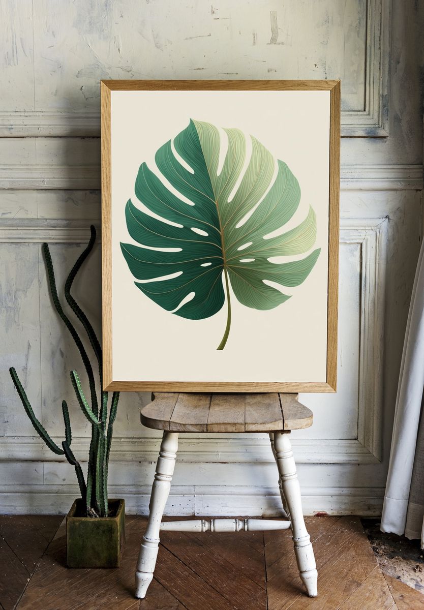 Monstera Leaf Botanical Print. room preview