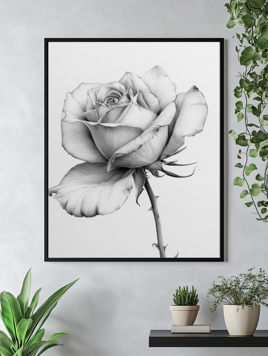 Single Rose Botanical Print. — room view 4
