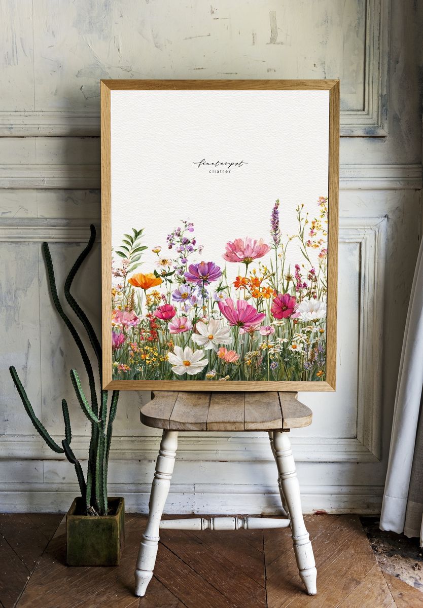 Wildflower Meadow Watercolor Print. room preview