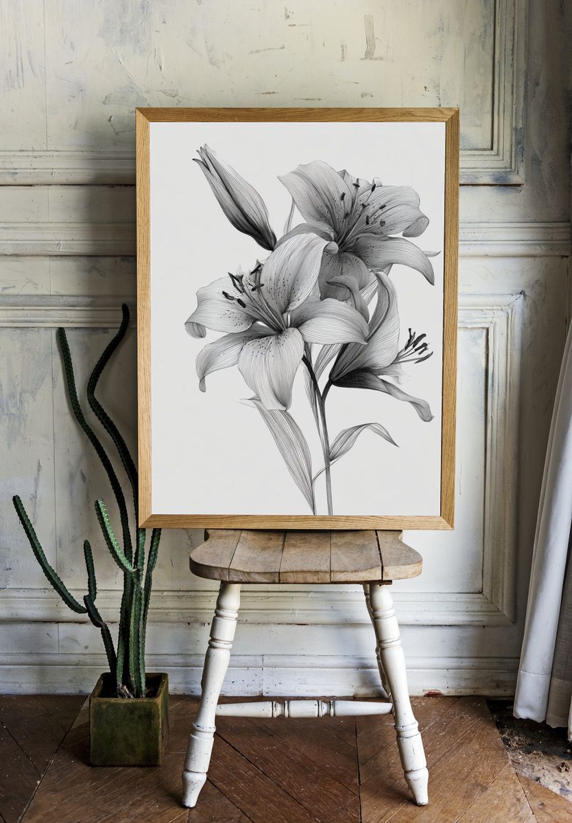 Lily Botanical Line Art Poster. room preview