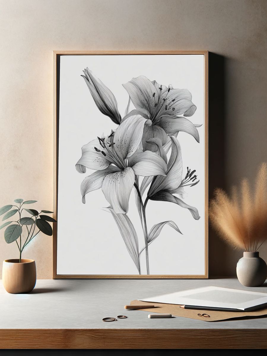 Lily Botanical Line Art Poster. — room view 2