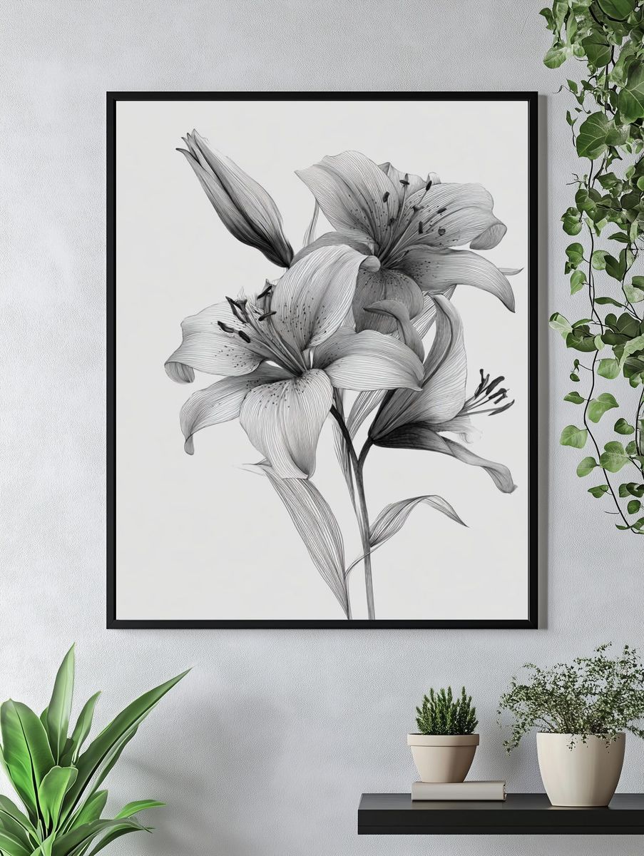 Lily Botanical Line Art Poster. — room view 4
