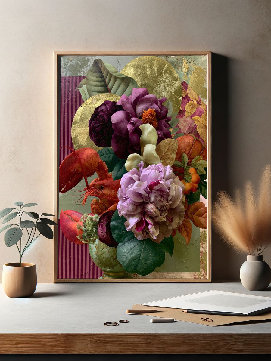 Botanical Still Life Collage Poster. — room view 2