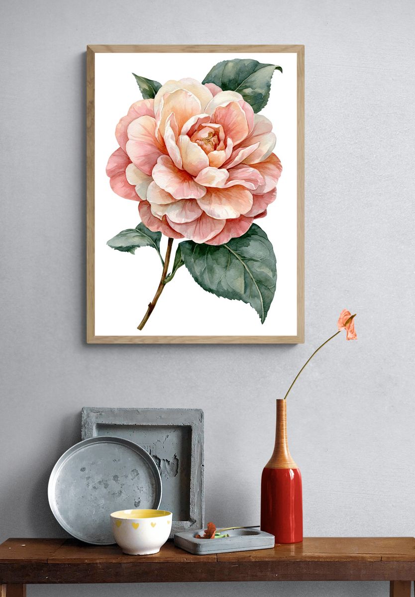 Pink Camellia Watercolor Poster. — room view 3