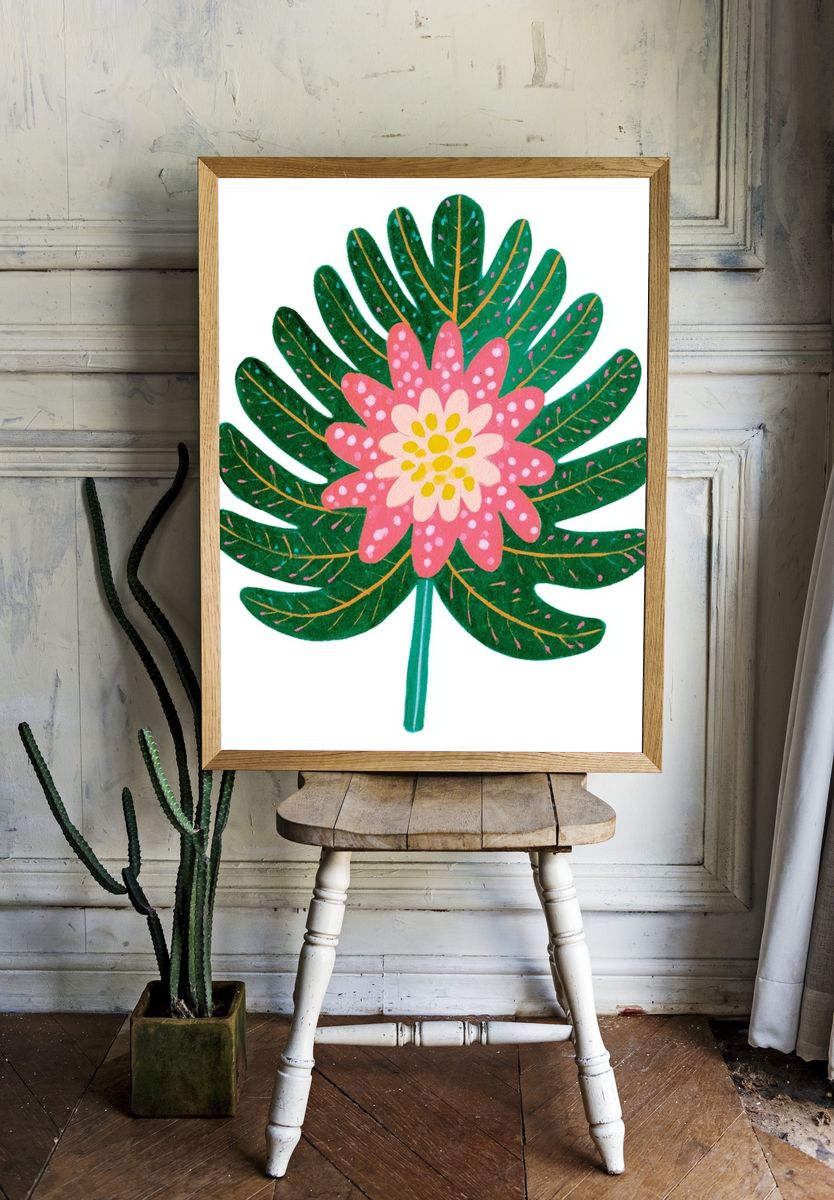 Tropical Flower Botanical Print. room preview