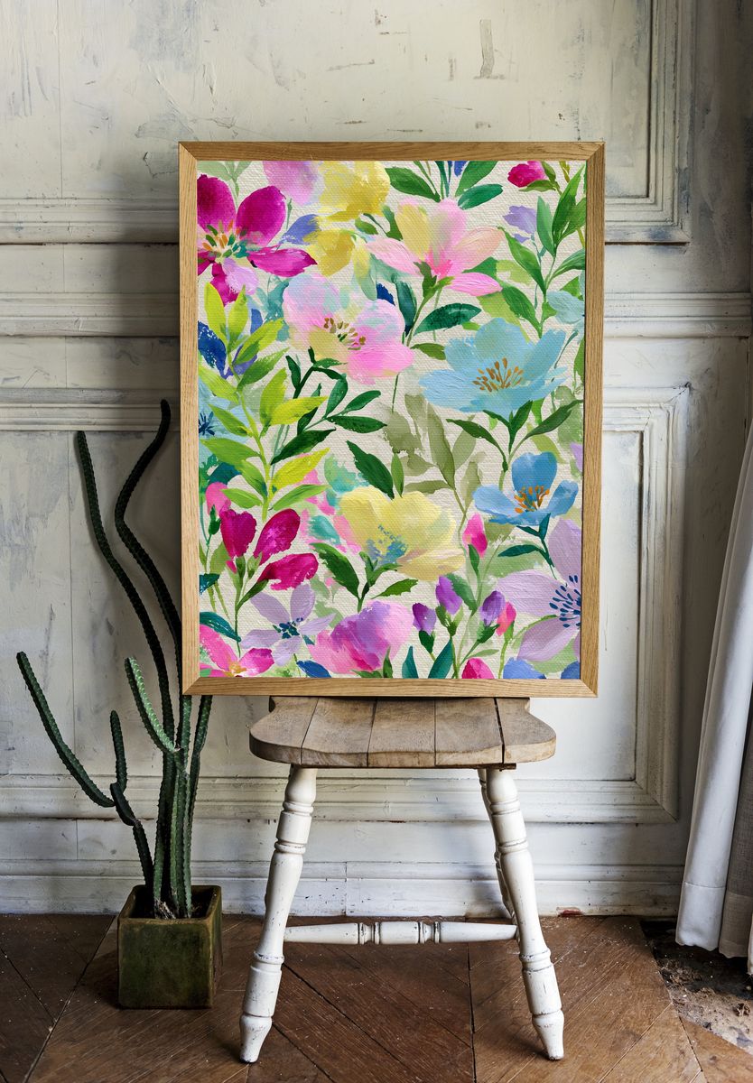 Pastel Wildflower Watercolor Poster. — room view 1