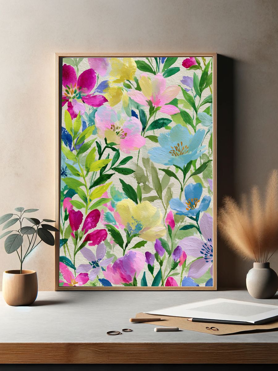 Pastel Wildflower Watercolor Poster. — room view 2