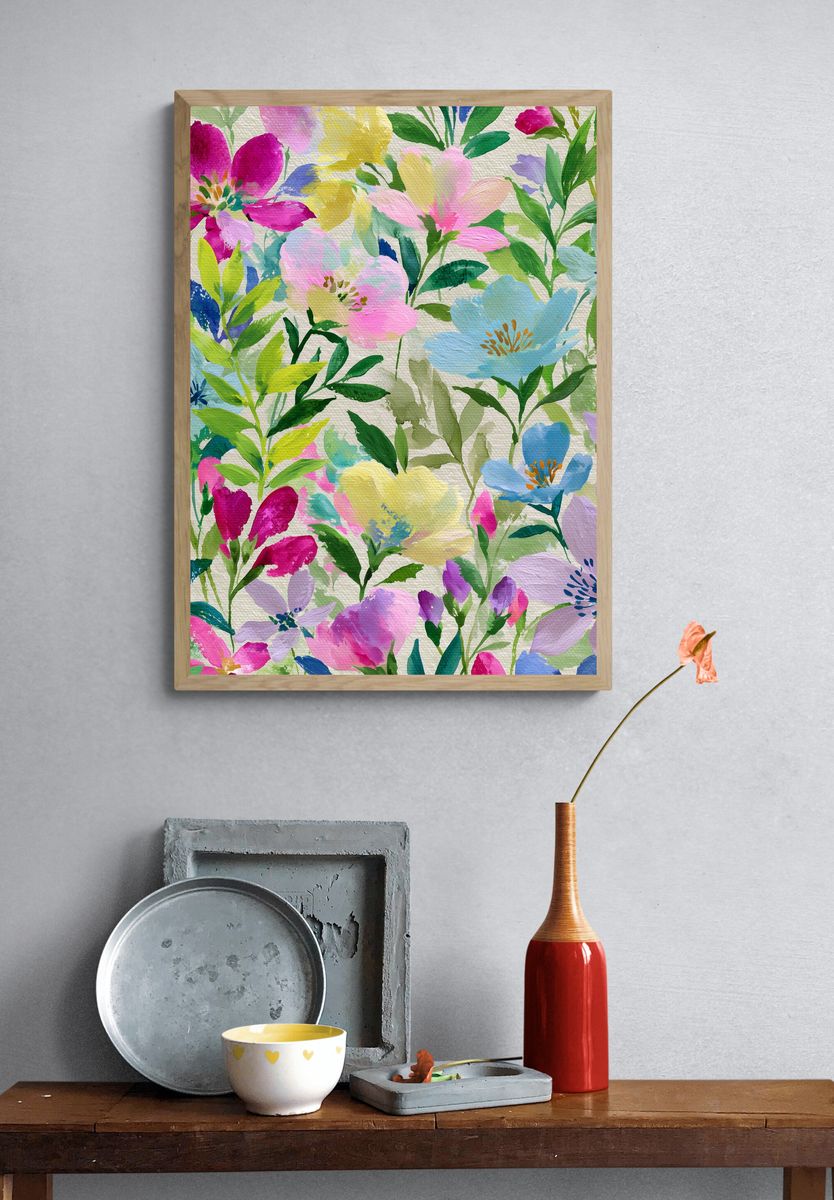 Pastel Wildflower Watercolor Poster. — room view 3