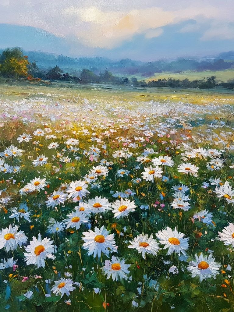 Daisy Meadow Landscape Print. poster detail