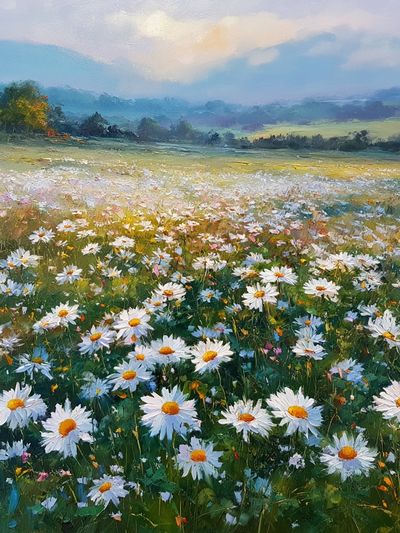Daisy Meadow Landscape Print. poster