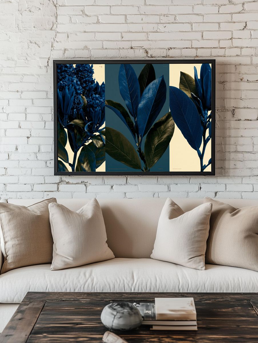 Blue Botanical Leaves Poster. room preview