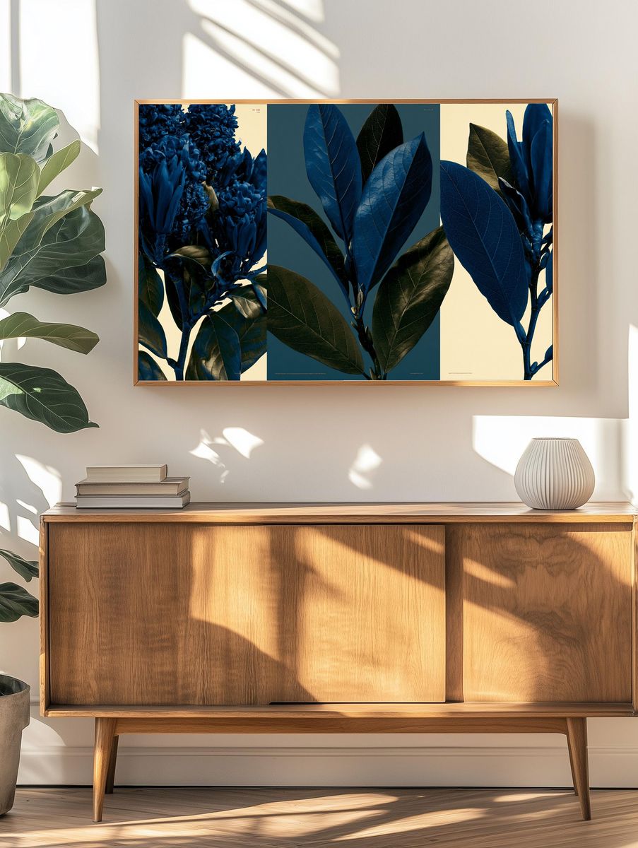 Blue Botanical Leaves Poster. — room view 3