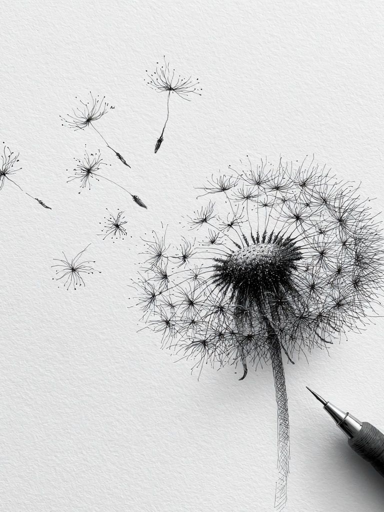 Dandelion Sketch Minimalist Print. poster detail