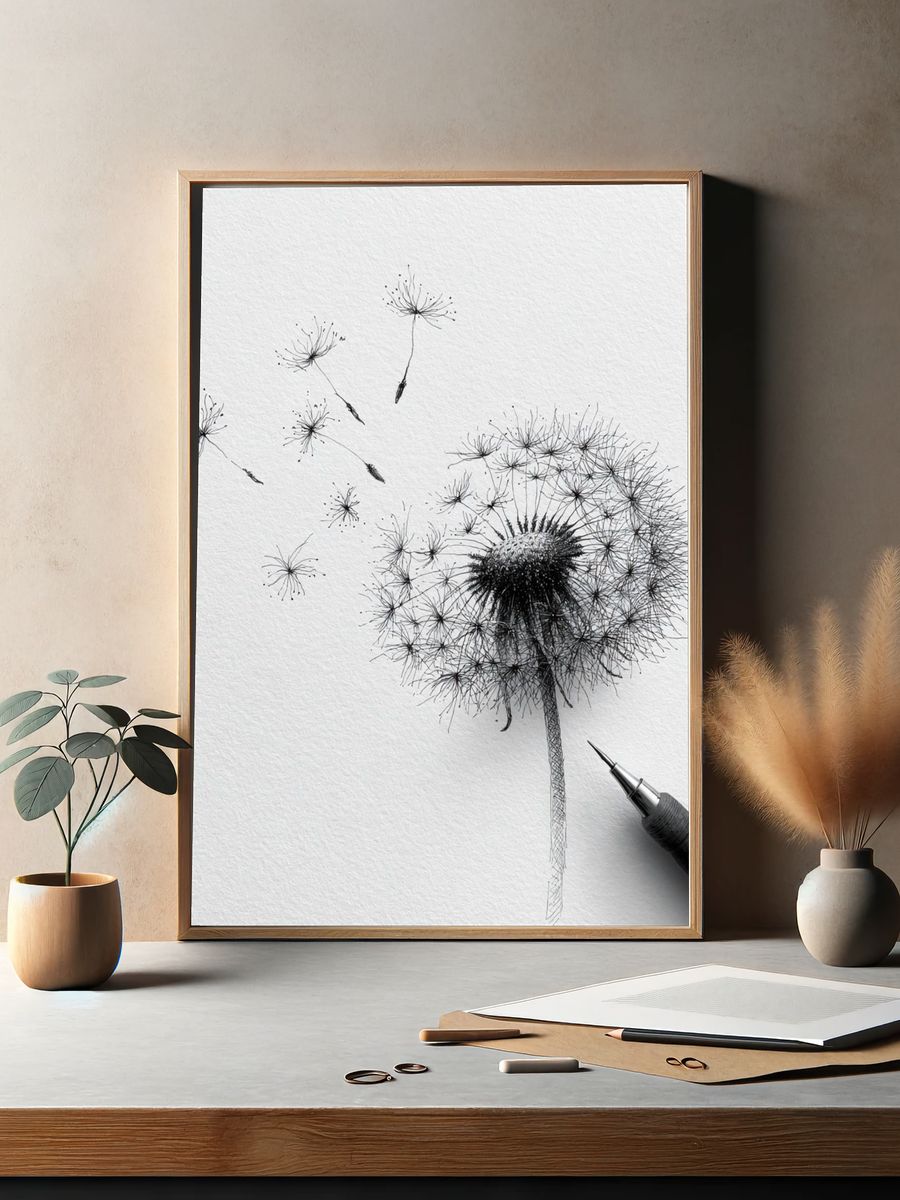 Dandelion Sketch Minimalist Print. — room view 2