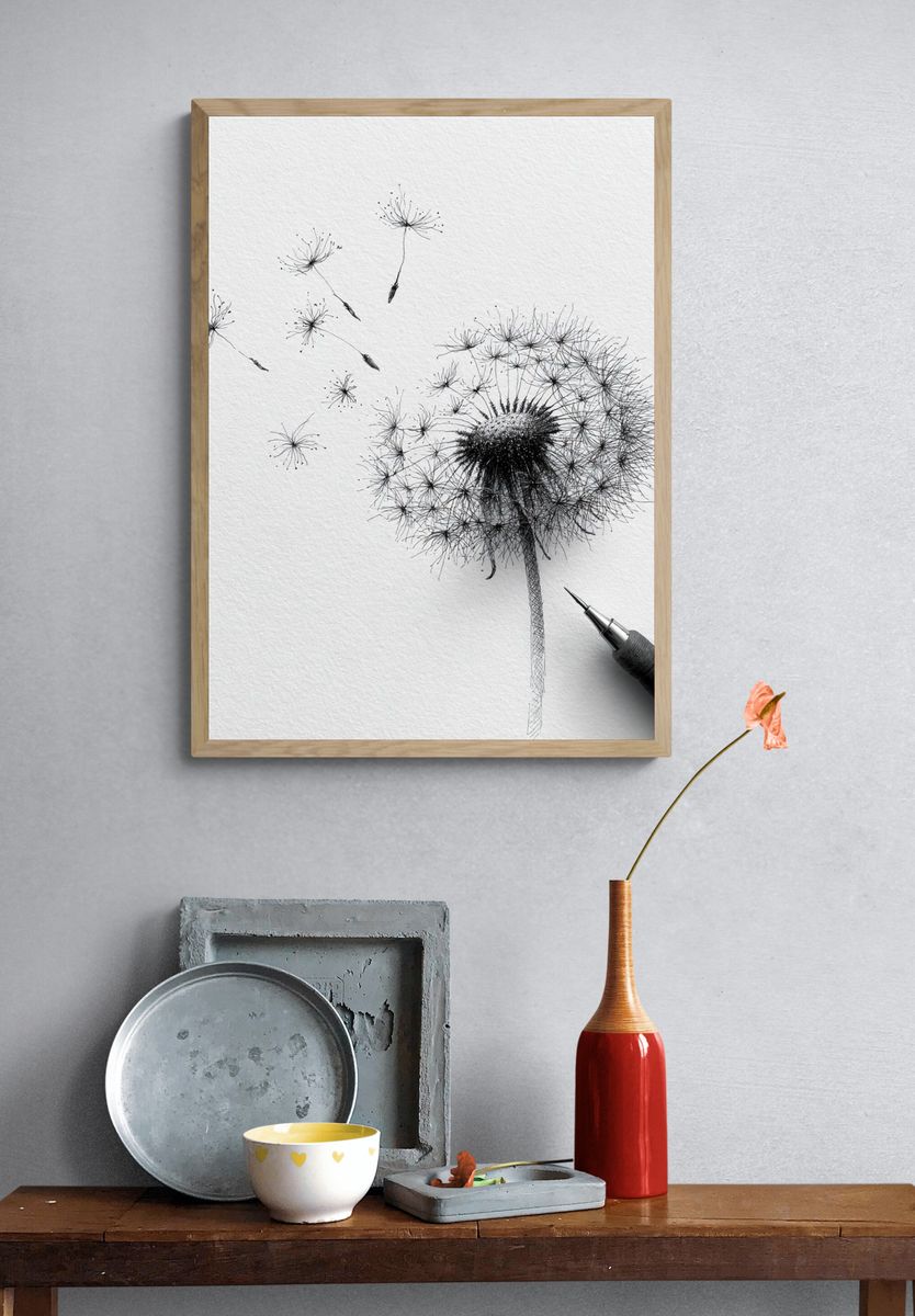 Dandelion Sketch Minimalist Print. — room view 3