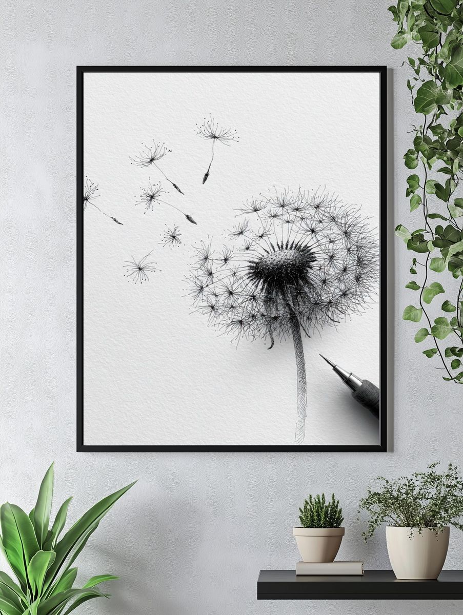 Dandelion Sketch Minimalist Print. — room view 4