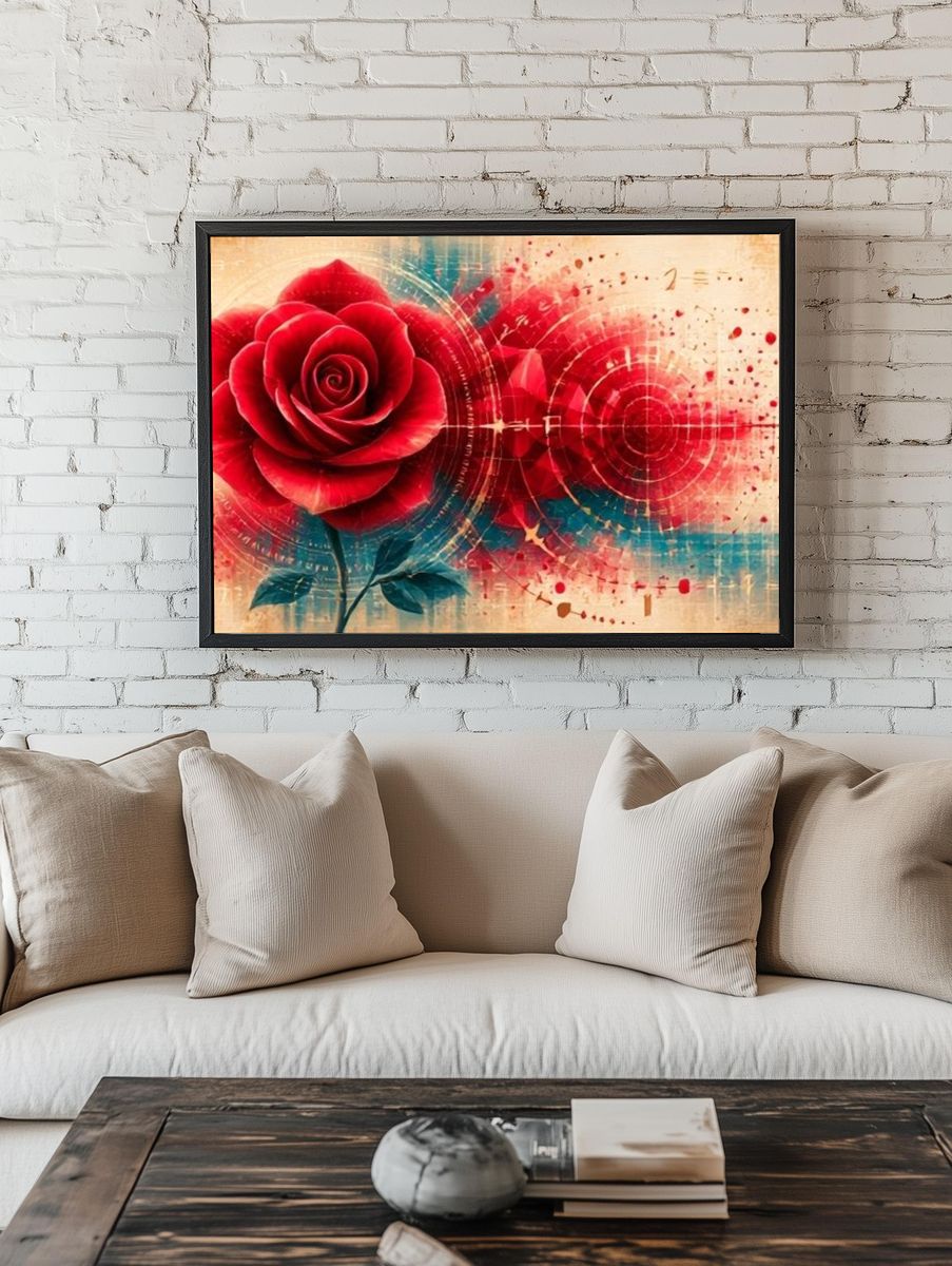 Crimson Rose Abstract Print. room preview