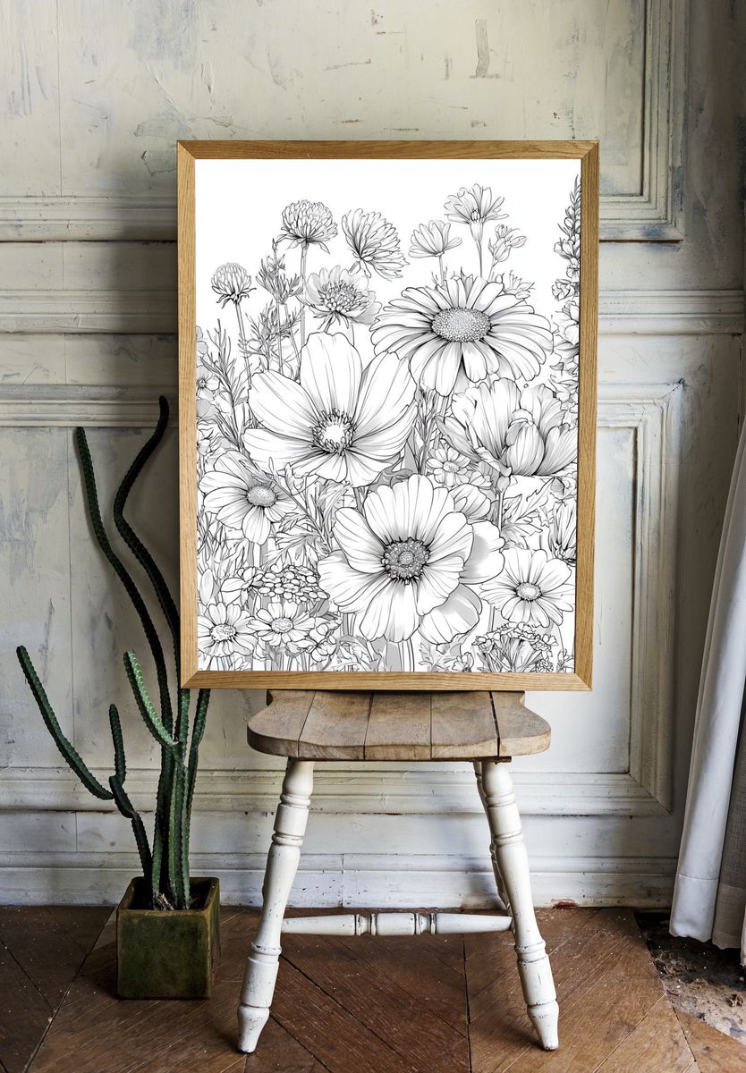 Wildflower Bouquet Botanical Print. — room view 1
