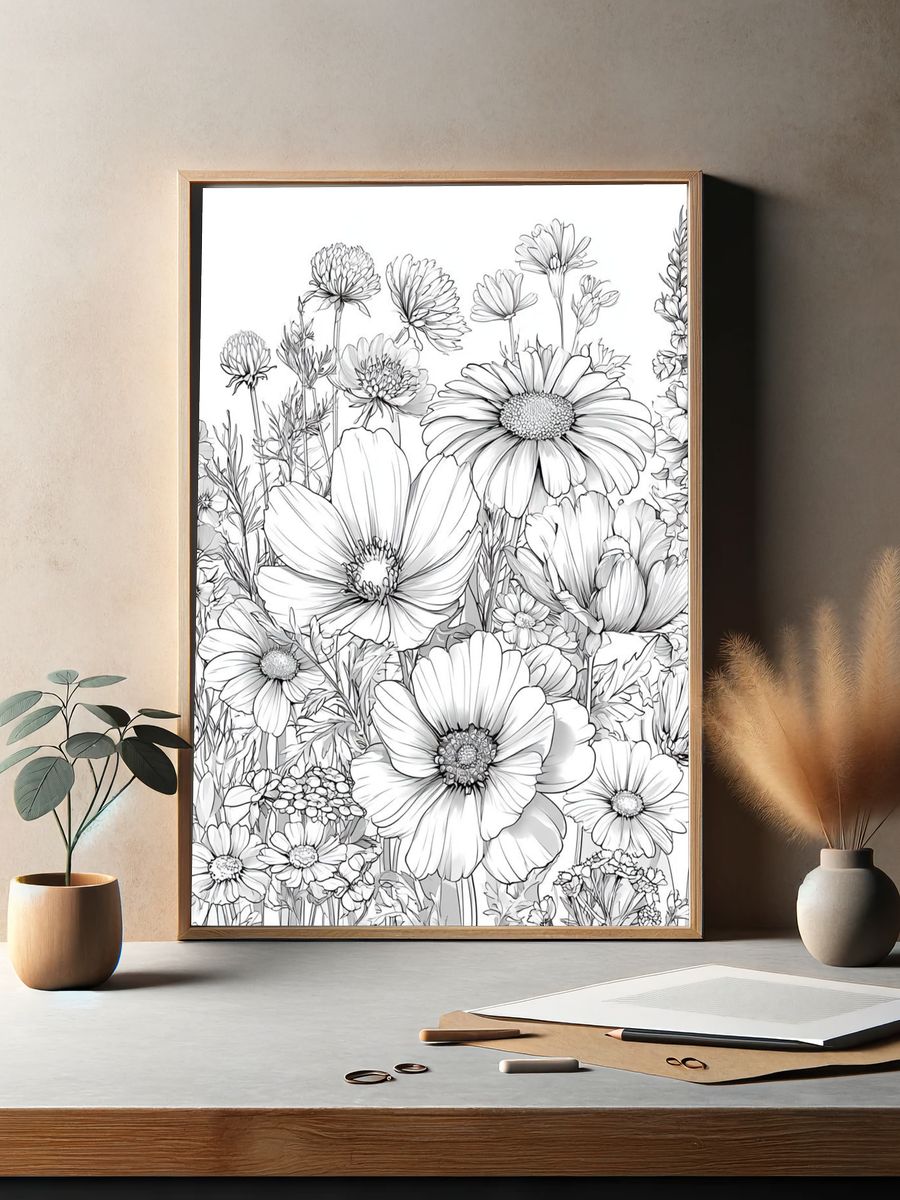 Wildflower Bouquet Botanical Print. — room view 2