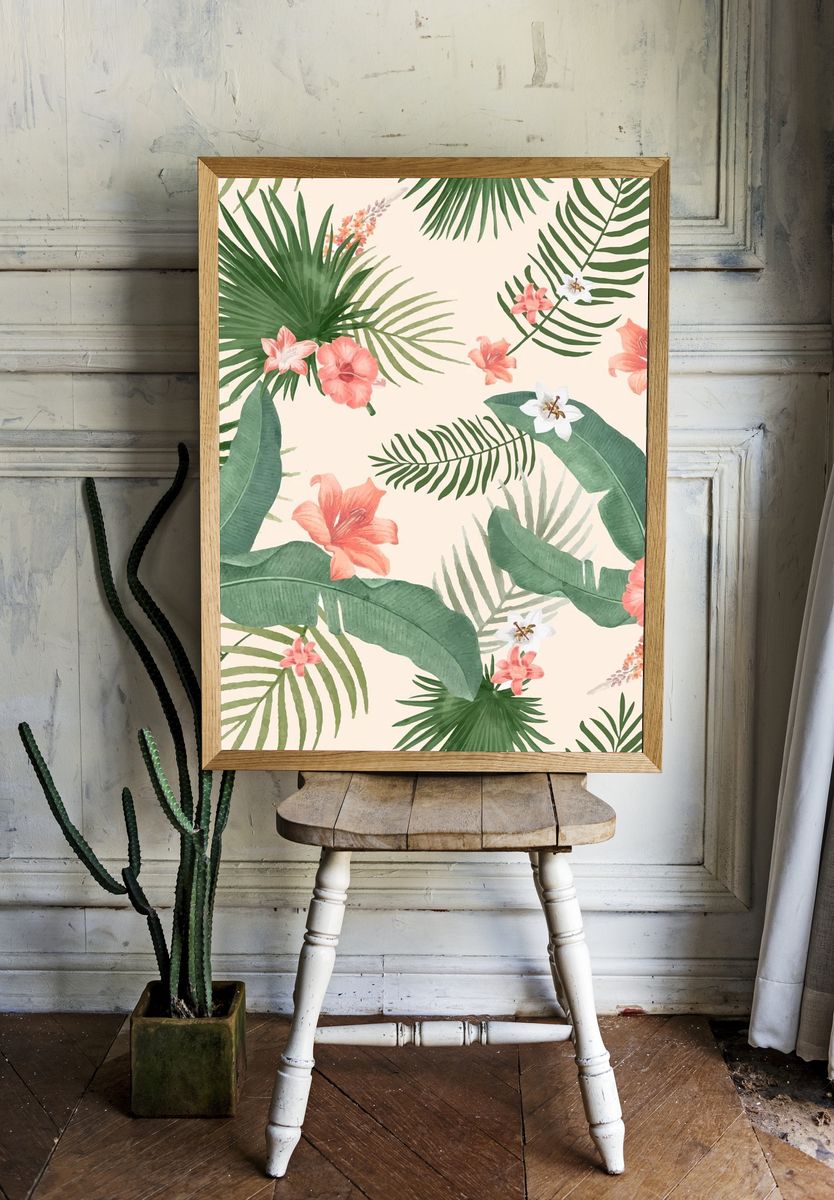 Tropical background palm leaves illustration. — room view 1