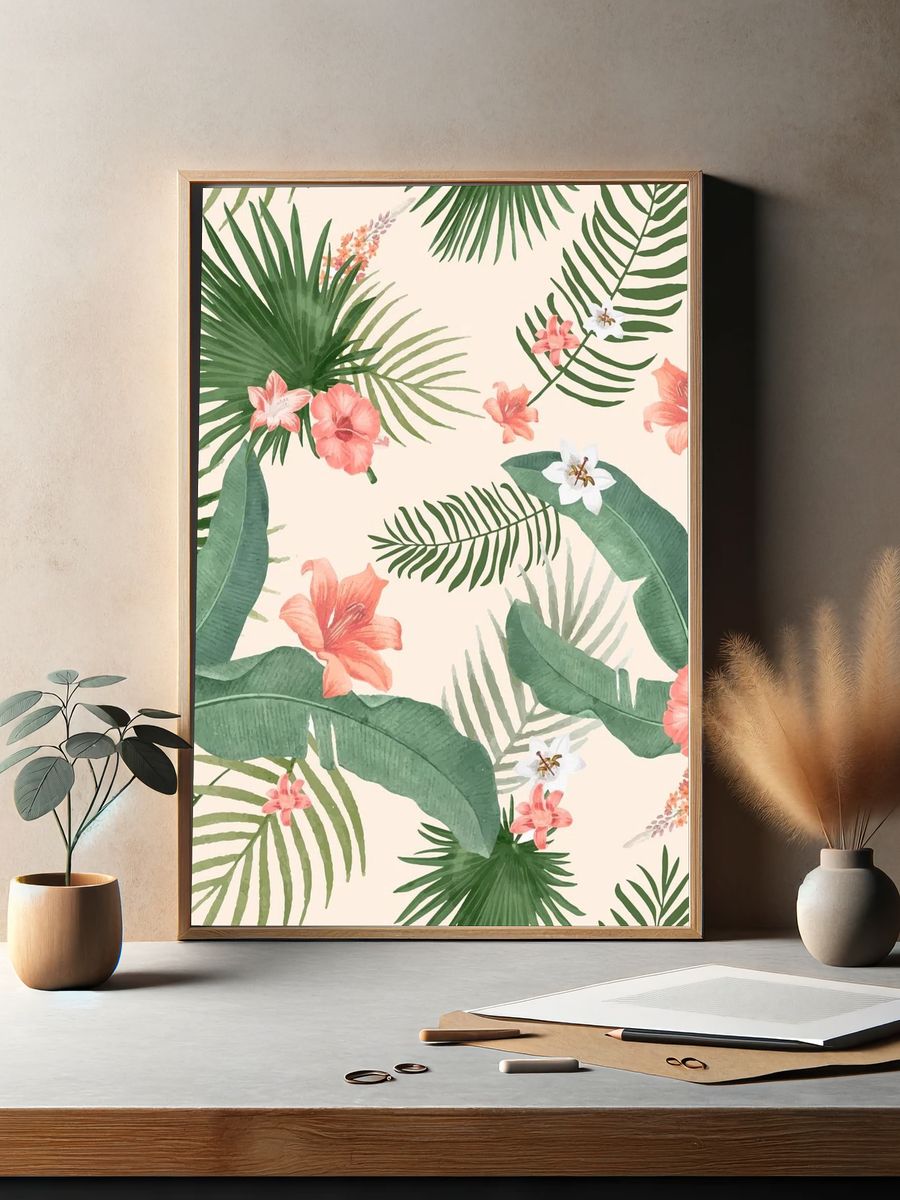 Tropical background palm leaves illustration. — room view 2