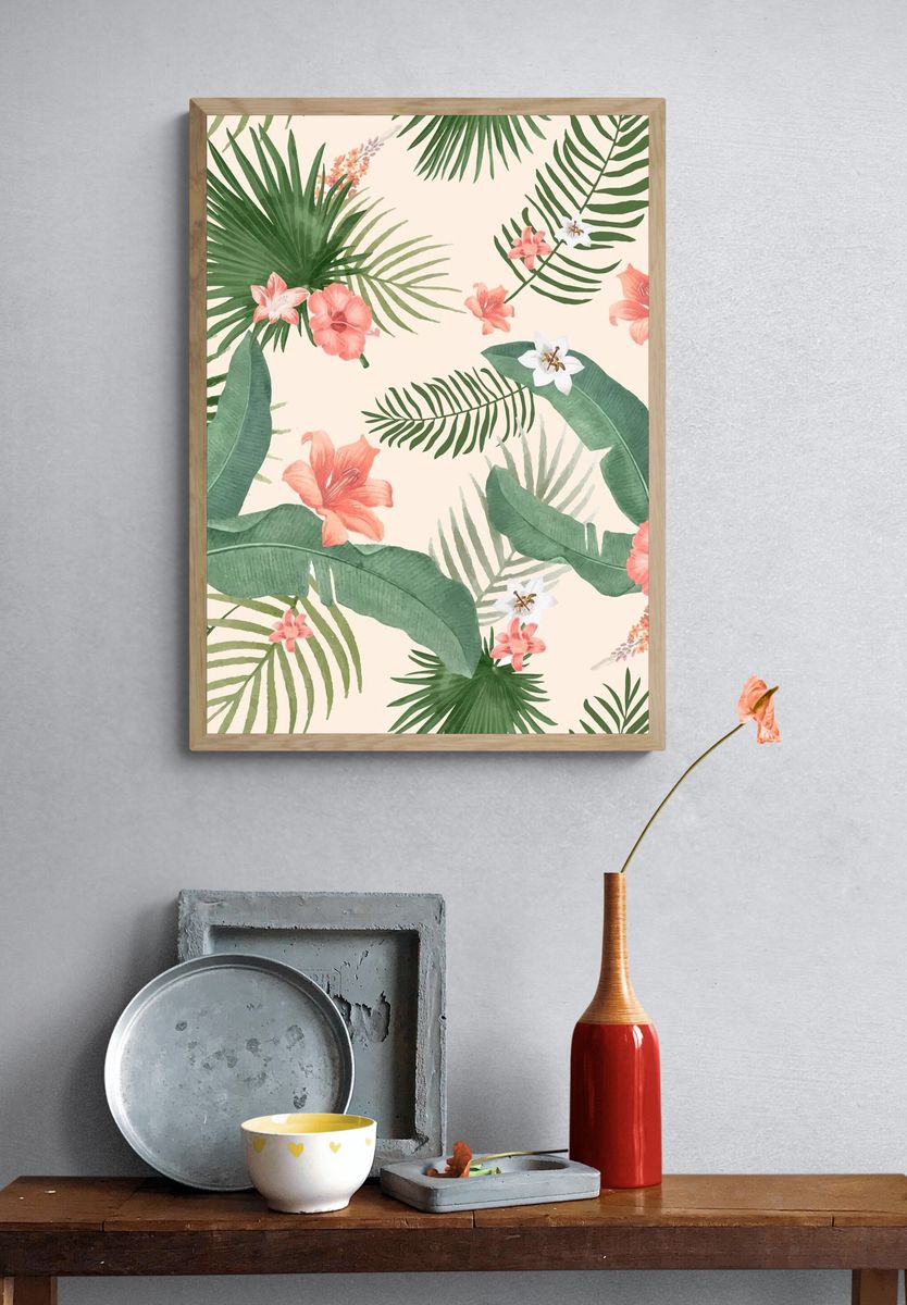 Tropical background palm leaves illustration. — room view 3