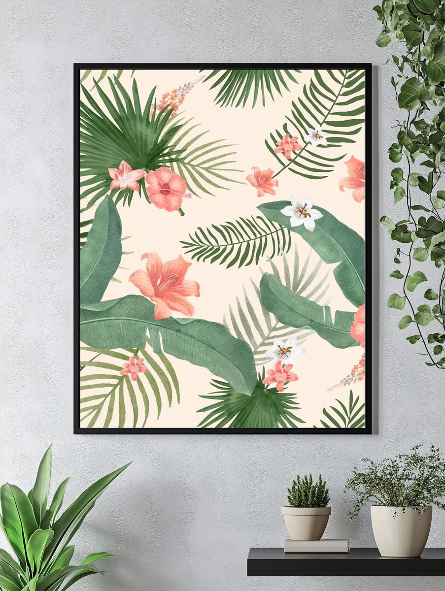 Tropical background palm leaves illustration. — room view 4