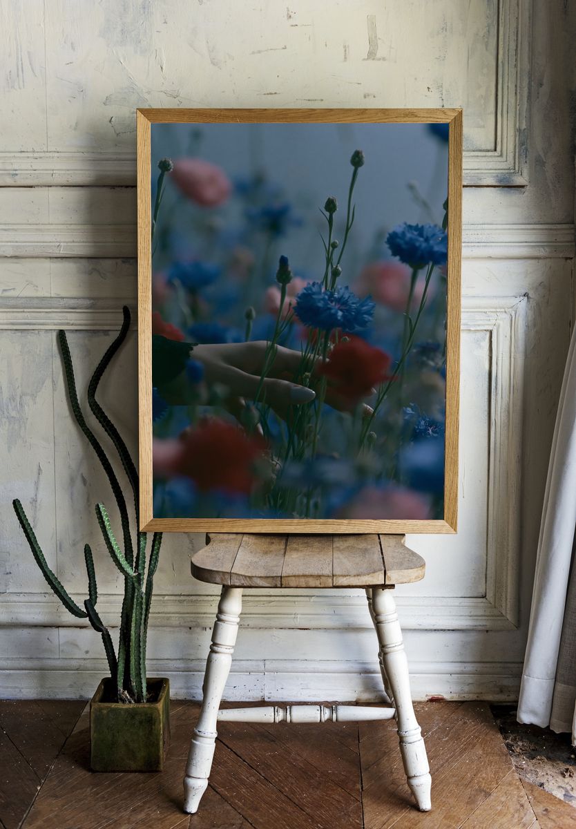 Blue Wildflowers Photography Poster. room preview