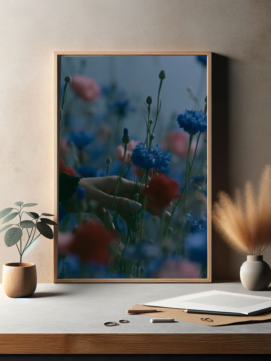 Blue Wildflowers Photography Poster. — room view 2