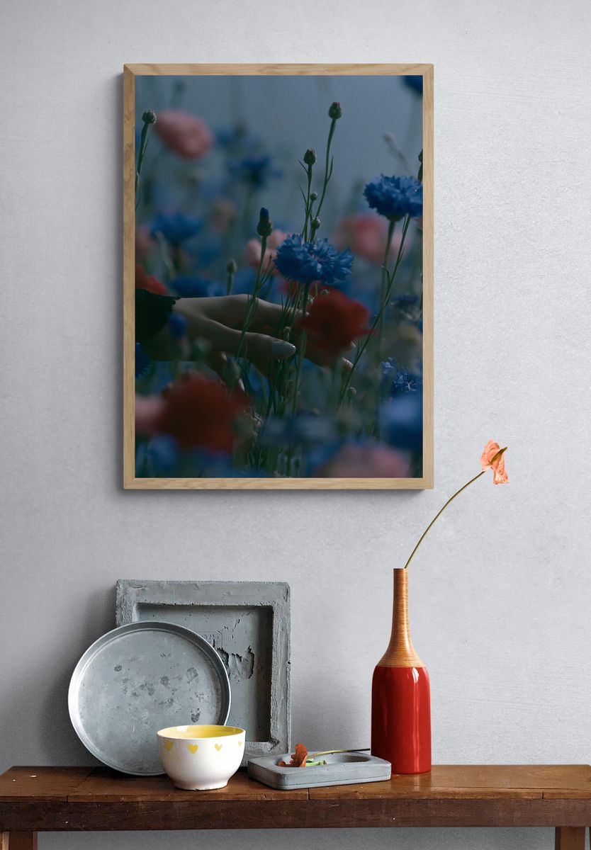 Blue Wildflowers Photography Poster. — room view 3