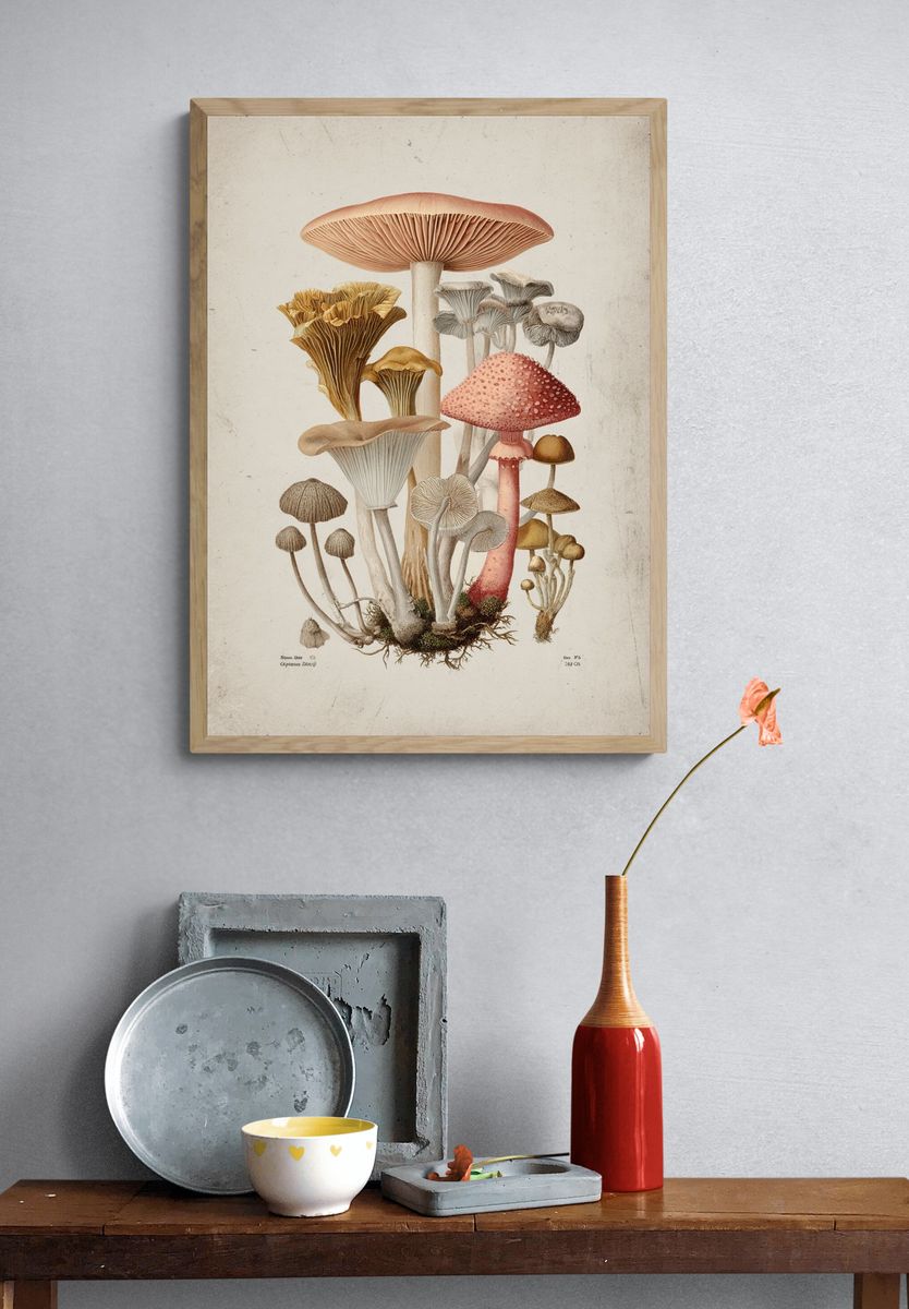 Mushroom Botanical Illustration Poster. — room view 3