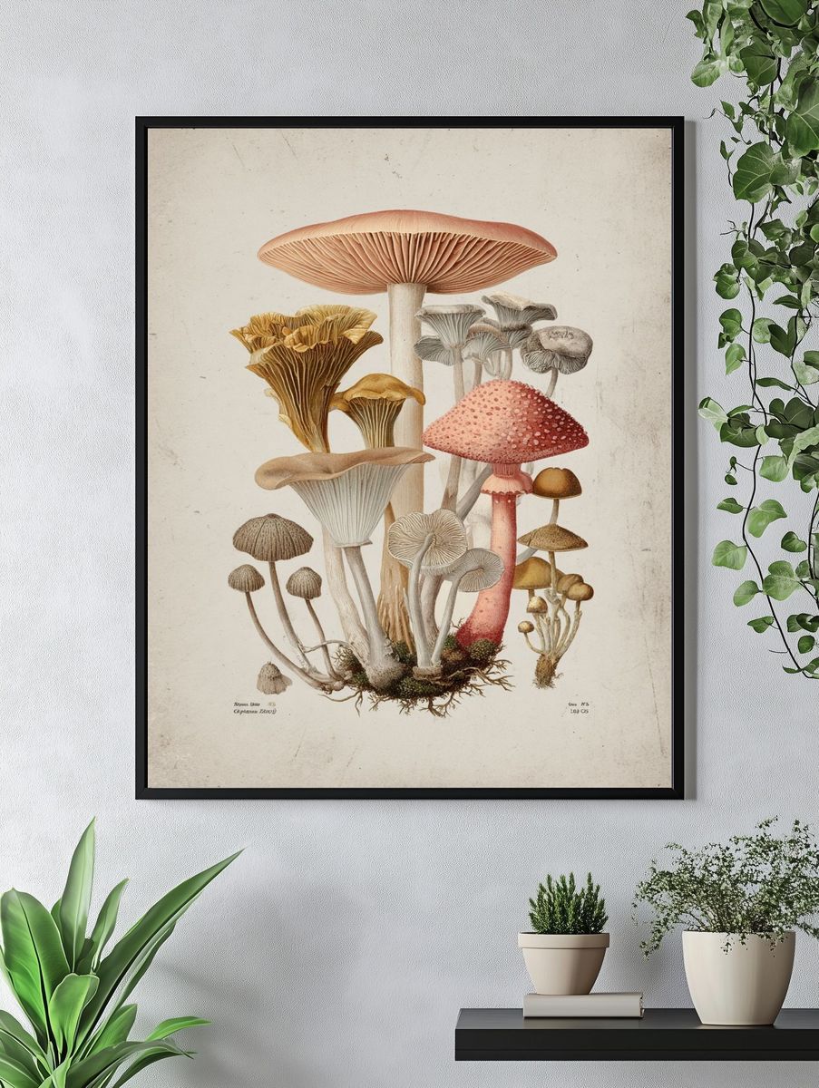 Mushroom Botanical Illustration Poster. — room view 4