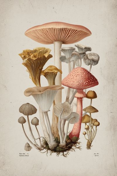 Mushroom Botanical Illustration Poster. poster print