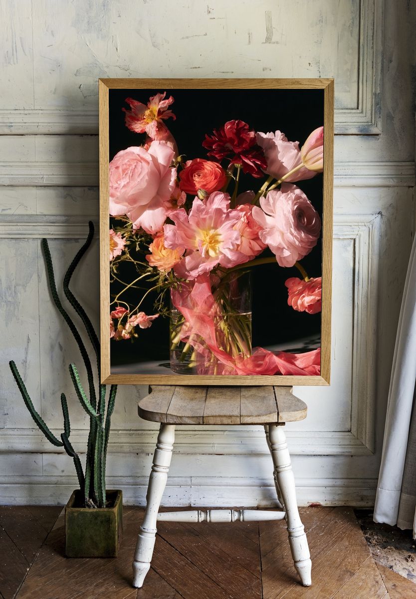 Pink Floral Still Life Poster. room preview