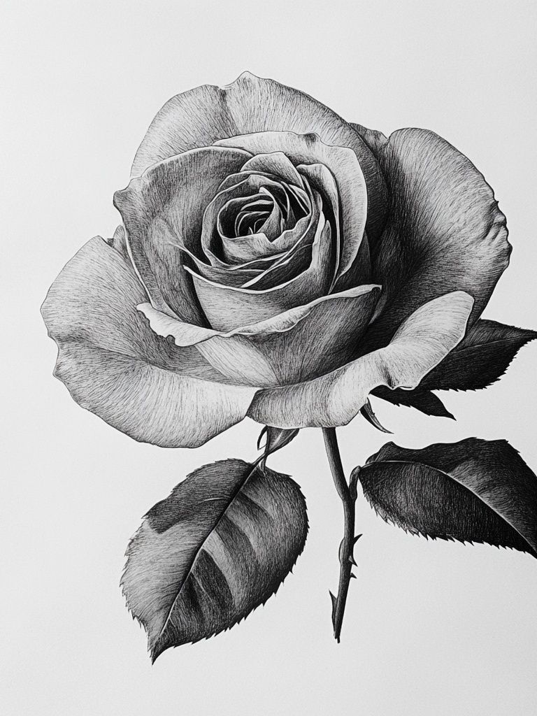 Black and White Rose Botanical Print. poster detail