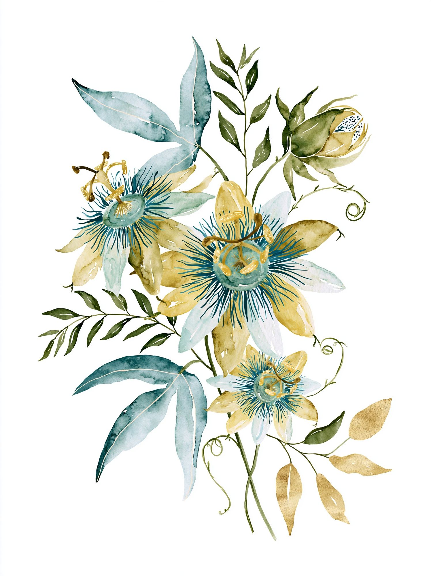 Blue Passionflower Botanical Poster. poster — botanical art