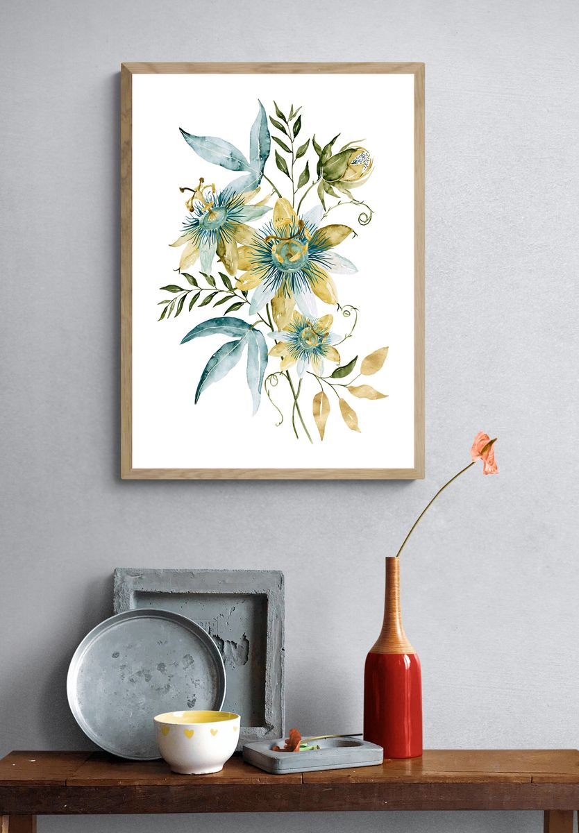 Blue Passionflower Botanical Poster. — room view 3