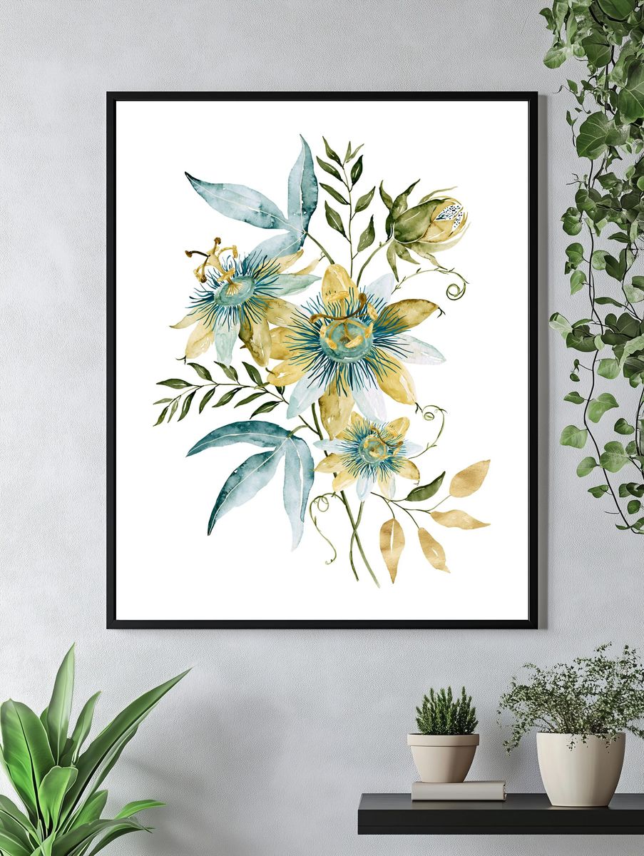Blue Passionflower Botanical Poster. — room view 4