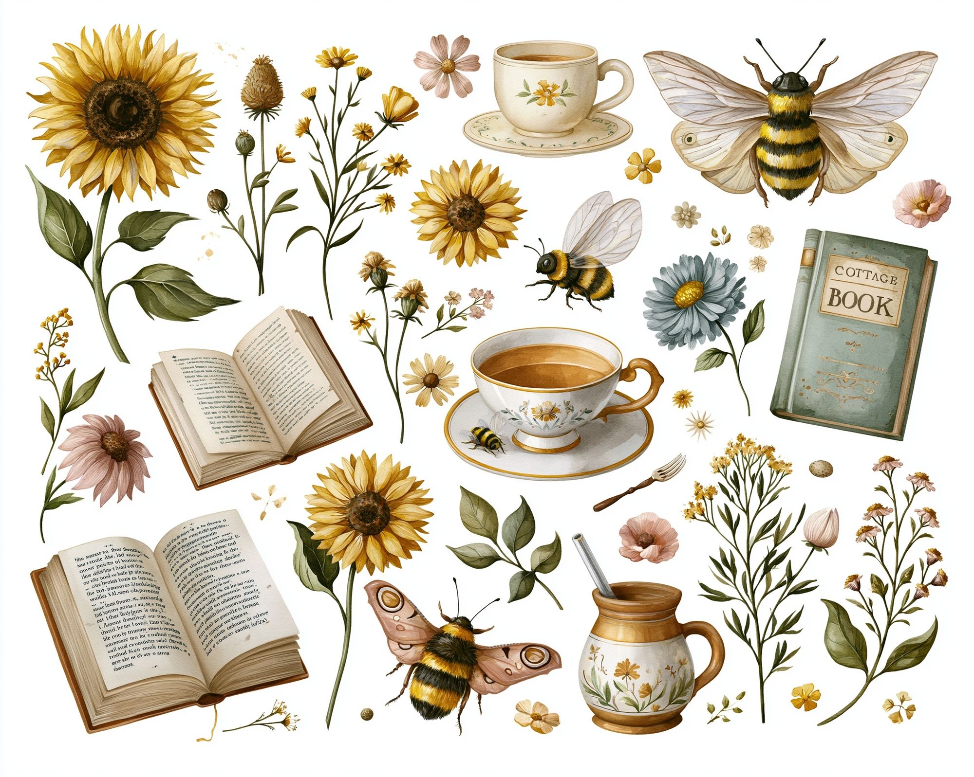 Cottagecore Botanicals and Bees Poster. poster detail