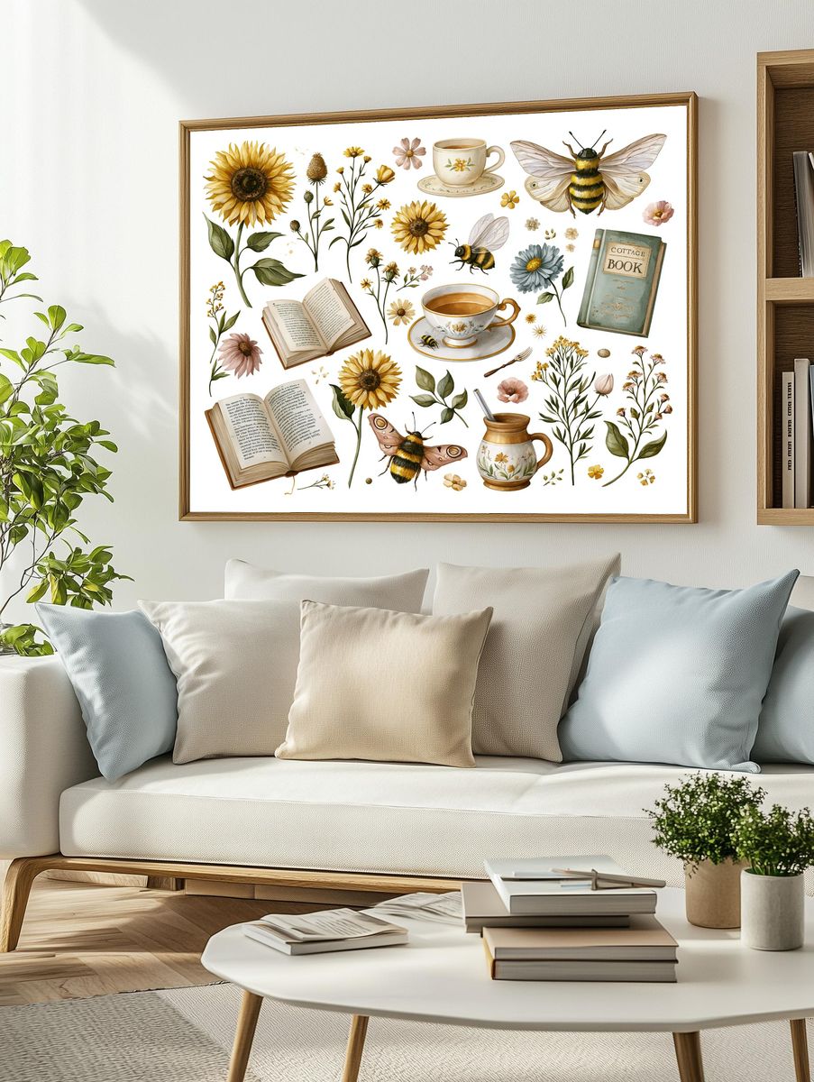 Cottagecore Botanicals and Bees Poster. — room view 2