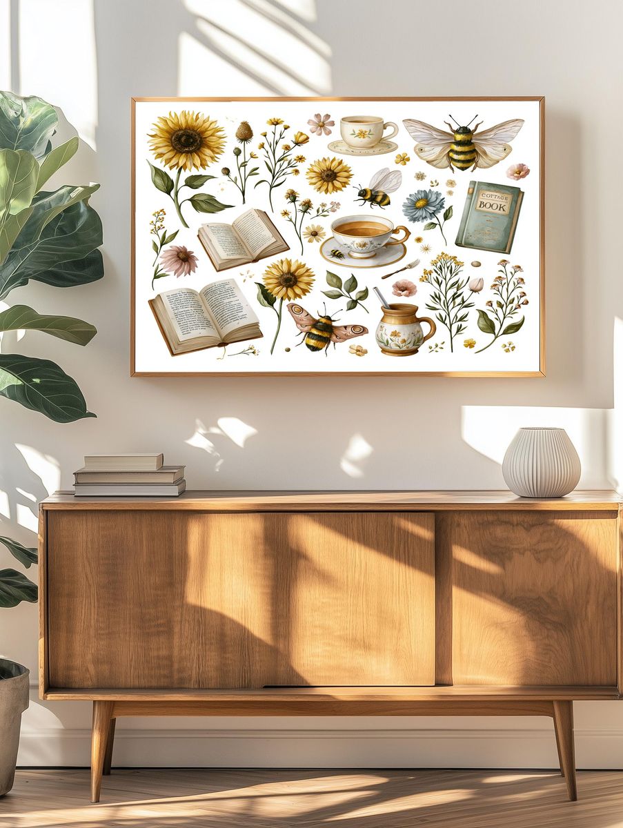 Cottagecore Botanicals and Bees Poster. — room view 3