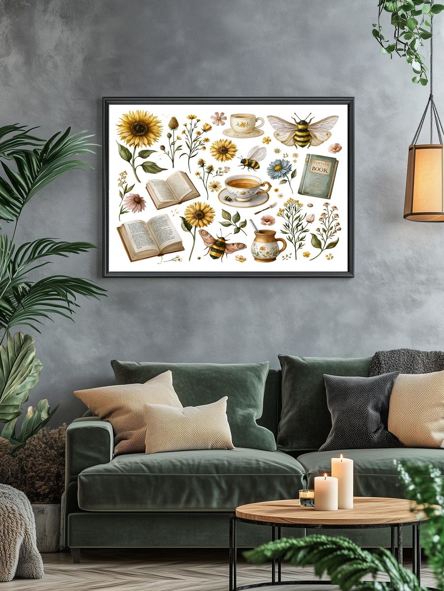 Cottagecore Botanicals and Bees Poster. — room view 4