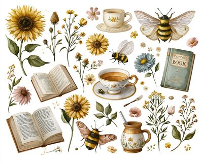 Cottagecore Botanicals and Bees Poster. poster